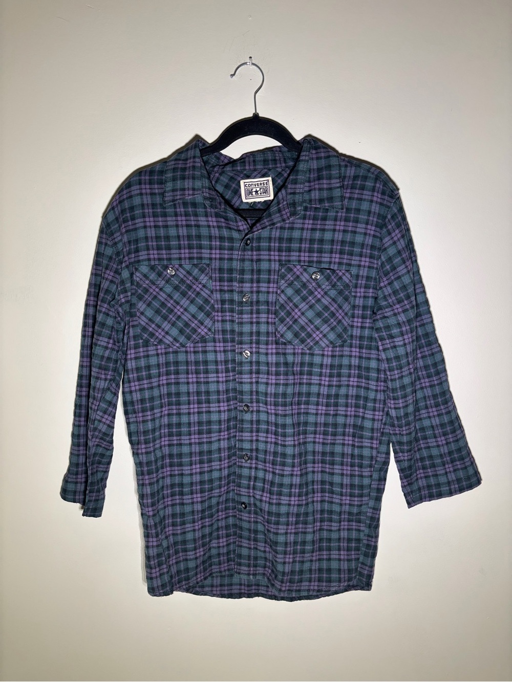 Converse One Star Green Purple Plaid Button Down Shirt